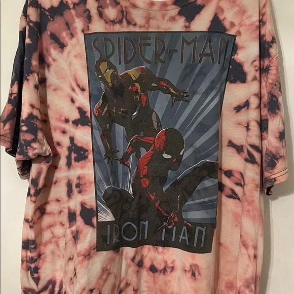 Spider-Man and Iron Man Acid Wash T-Shirt Men’s XXL - Picture 3 of 10